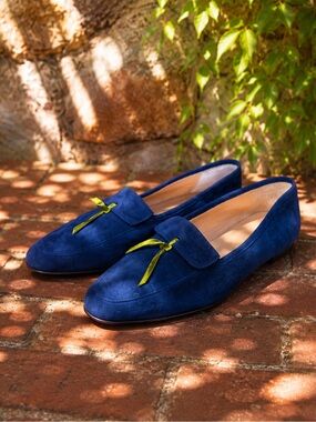 J. CREW Preppy Blue Suede Ribbon Tassel Flat Loafers, 10